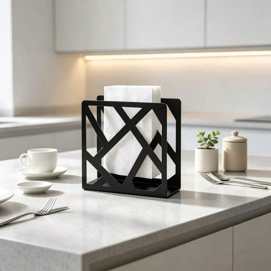 European Vintage Iron Napkin Holder, Desktop Tissue Storage Rack, Suitable For Home, Restaurant And Bathroom - Black - View 1