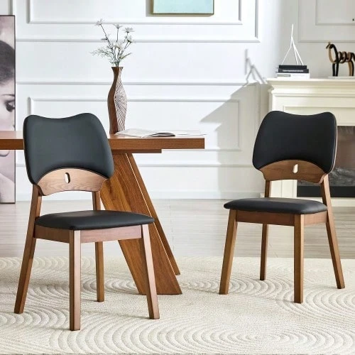 Set Of 2 Dining Chairs With Butterfly Backrest, Modern Wooden Chairs With Padded Seat, Designer Kitchen Chairs For Dining Room Living Room, Chairs Only No Table - Black - View 1