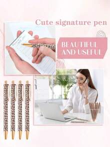 1pc Cute Leopard Print Retractable Ballpoint Pen Set, Minimalist Printed Pen, Suitable For Journaling And Gifting, Perfect Choice For Wedding, Valentine's Day - Multicolor - View 5