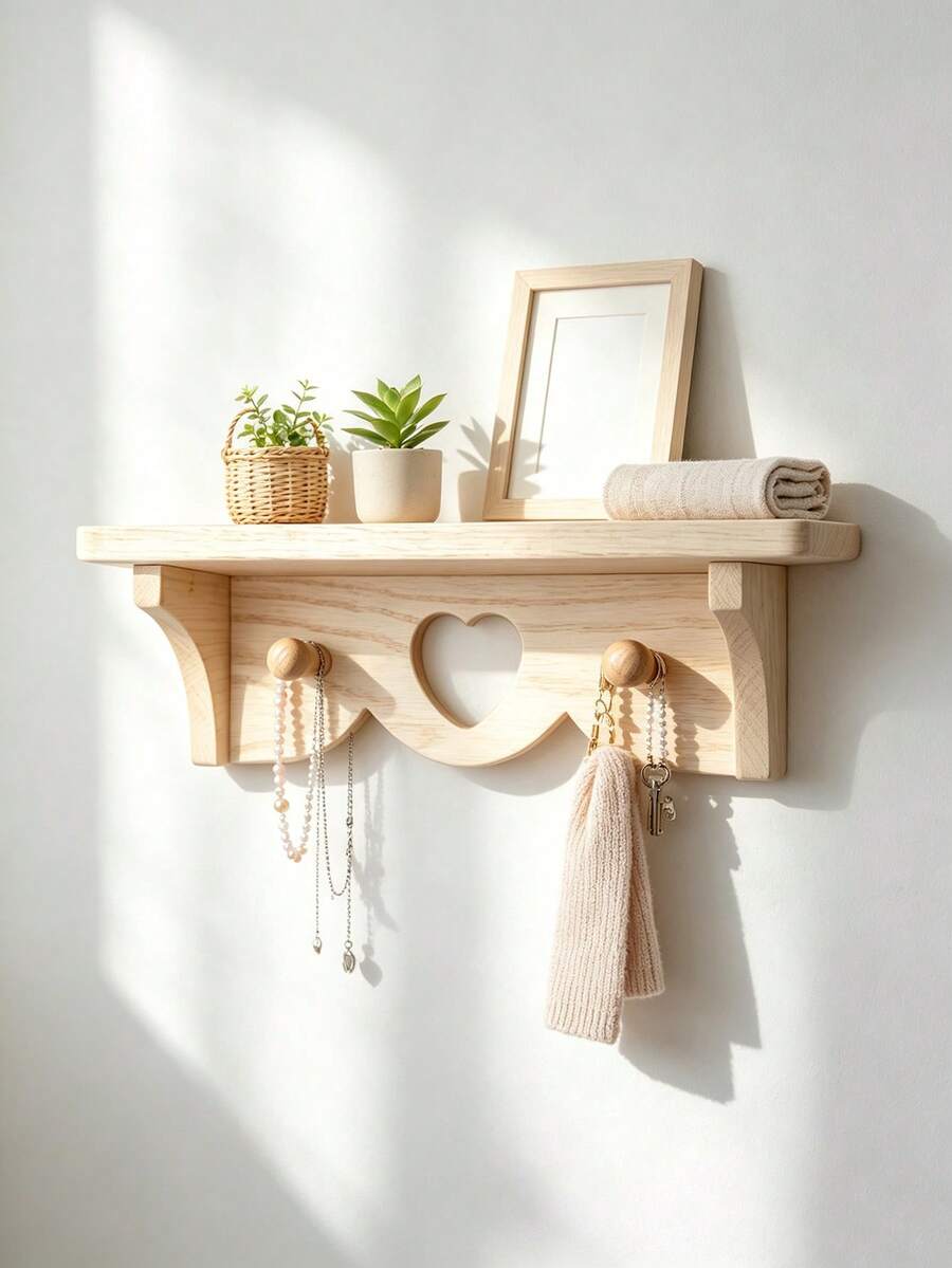 Porta-Retrato Pendurado em Formato de Coração, Porta-Retrato de Madeira em Formato de Coração, Decoração de Parede Criativa em Madeira com Moldura Pendurada, Decoração de Parede Estilo Fazenda - Visão 1