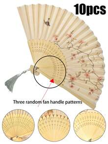 1件/3件/9件/10件復古折扇，流蘇手持竹扇，海棠扇，竹扇，彩繪扇，可折疊手扇，婚禮扇，派對扇，裝飾扇，優雅休閒風，母親節禮物，生日禮物，開學禮物，畢業禮物，婚禮季禮物，創意禮物，適合度假、派對、戶外活動、學校活動、舞台表演道具、DIY裝飾、牆面裝飾、嘉年華服裝配件、婚禮派對、新娘派對 - 彩色 - 查看 14