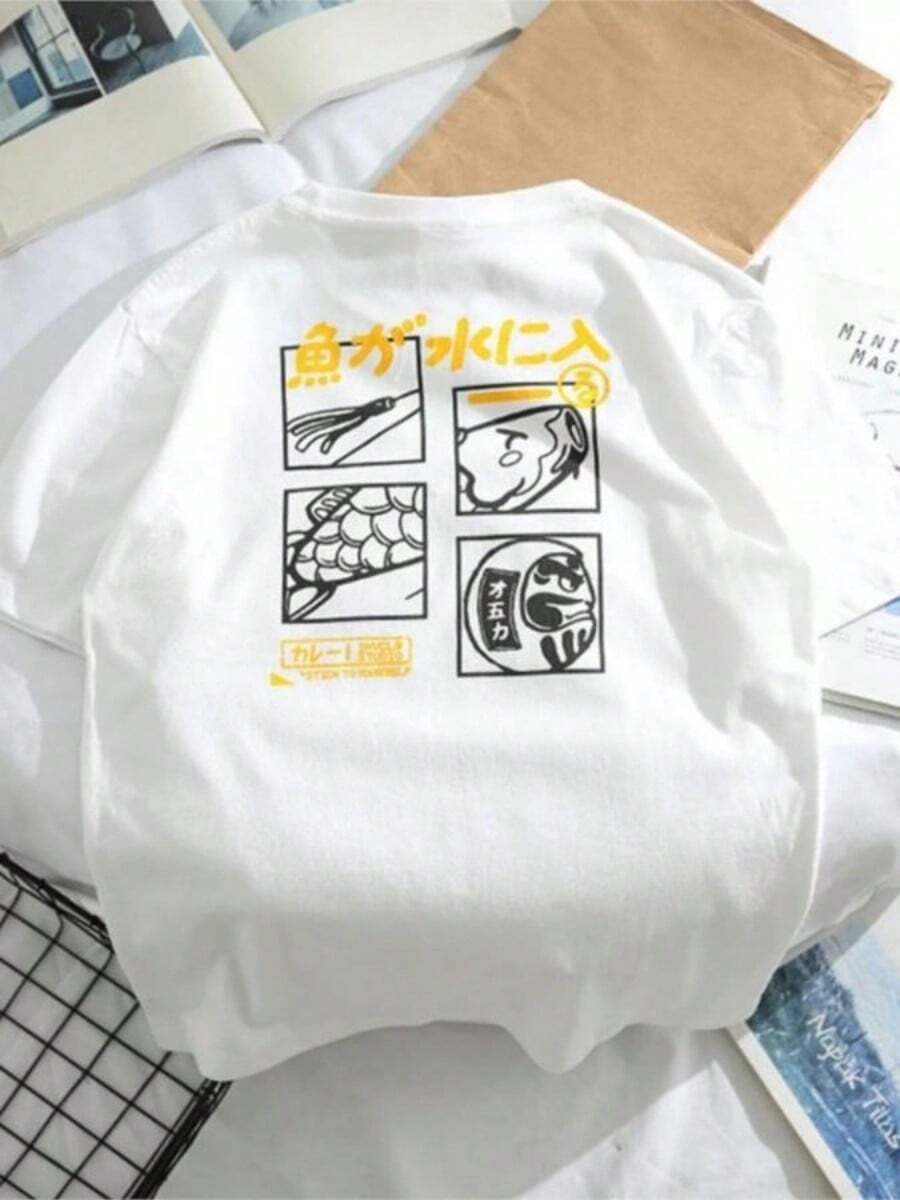 Japanese Retro Fashion Brand T-Shirt For Short SLeesved Bf Style Couple Student Half SLeesved Funnysssssssss Top 70349 - 白色 - 查看 1