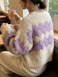 Women's New Long-Sleeve Loose Knit Cardigan For Spring  Autumn - Also Suitable For Winter  Fall Wear - Purple - View 7
