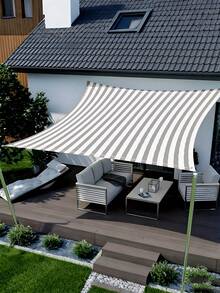 1pc Simple Striped Print Pattern Sunshade Cloth, 2D Flat Print Outdoor Camping Tent, Sunshade Cloth, Camping Hiking Sunshade And Canopy, Washable, Suitable For Various Scenes Such As Garden, Camping, Beach, Without Support Frame - Light Grey - View 10