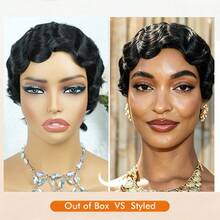 4 Inch Short Finger Deep Wave Wig Machine Made Full Cap For Women,Natural Water Wave Pixie Cut Bob Wig Soft Cuticle Aligned Hair Easy Install Daily Dating Hairpiece - Natural Black - View 4