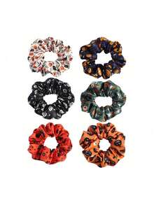 3pcs Halloween Large Black Skull Fabric Hair Scrunchies Headbands, Universal Hair Accessories For Girls - Multicolor - View 5