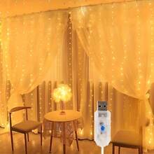 Soft & Cozy USB Powered Curtain LED Lights, Adjustable Lighting Modes Fairy Lights For Window, Suitable For Apartment Room Makeover, Bridal Party And Christmas Decoration - Warm White - View 6