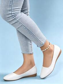 Soft Pointed Toe Flat Pumps Women's Autumn New Style Low Vamp Flat Shoes Mom Shoes Plus Size - White - View 1