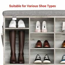 Techigher Shoe Storage Bench With Cushion, Shoe Rack Organiser, Hallway Storage Bench With Padded Seat & Adjustable Shelves, Compact Shoe Cabinet For Entryway, Bedroom, Living Room - Grey 104*30.5*53 - View 5