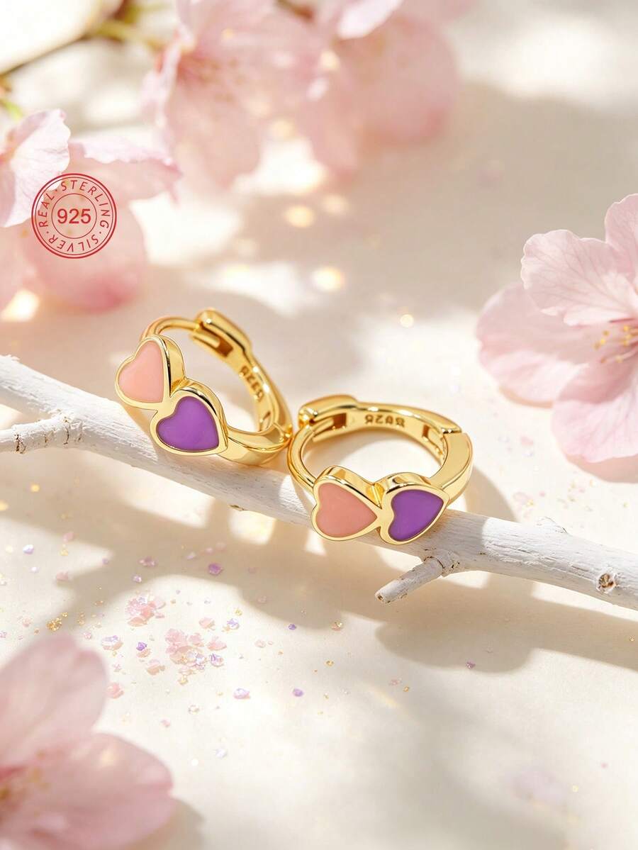 Artepollo 1 Pair 925 Sterling Silver Low-Allergy Double Heart Hoop ...