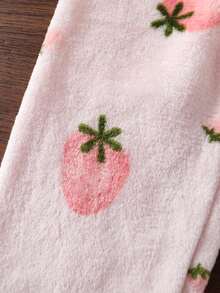 3pcs/Set Baby Girls Autumn/Winter Soft Thermal Lined Long Pants, Bowknot Strawberry Floral Pattern, Fuzzy Soft Elastic Waistband, Simple Basic Style, Suitable For Outdoor Wear - Multicolor - View 6
