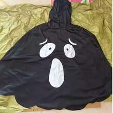 1pc Adult Halloween Black Glow-In-The-Dark Ghost Costume Smiling Ghost Hooded Cape Suitable For Various Festival Role Play Carnival Party Adult Ghost Cape Costume Prop - Black - View 2