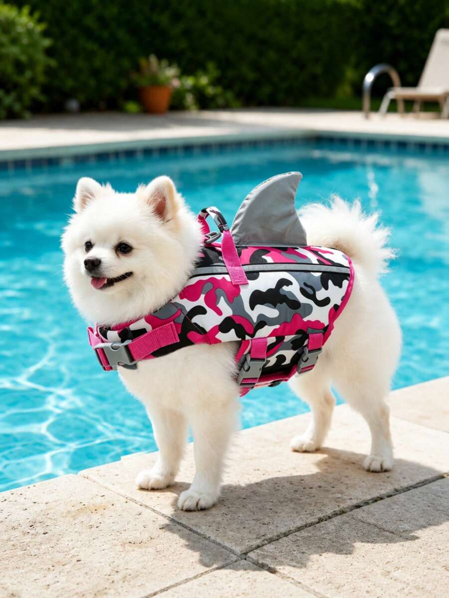 Metglad Chaleco salvavidas para perros, diseño lindo de aleta de pez, chaleco de natación para mascotas, alta reflectividad y excelente flotabilidad, equipado con asa de rescate resistente y anillo para correa, tamaño ajustable, adecuado para perros pequeños, medianos y grandes - Rosa coral - Ver 1