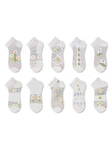 ZUJO 5 Pairs Women's Invisible Thin Short Socks, Floral Pattern, Suitable For Spring And Summer Daily Wear, Simple And Comfortable, Random Color - Clear - View 5