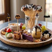 50/100pcs Halloween Cocktail Picks Pumpkin Bat Ghost Witch Appetizer Skewers Halloween Party Decoration Cupcake Toppers - Multicolor - View 3