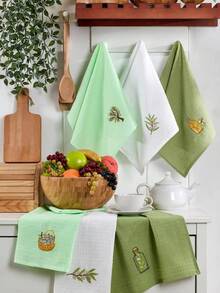 Olive 6-Piece Kitchen Drying Cloths 40x60cm | Kitchen Towel | Cotton - Green - View 1