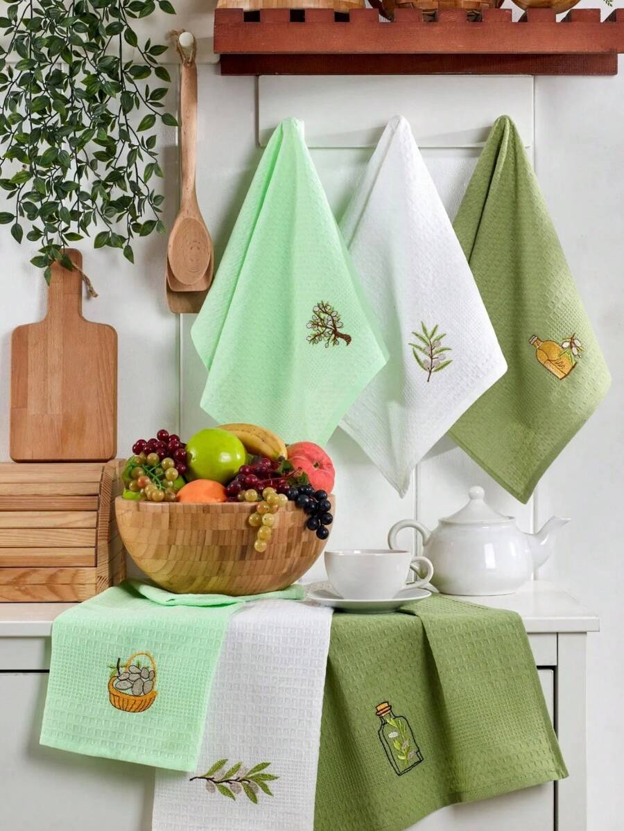 Olive 6-Piece Kitchen Drying Cloths 40x60cm | Kitchen Towel | Cotton - Green - View 1