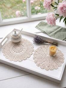 3 Set Campuran (6 buah) Alas Piring Bulat Rajutan Renda Berongga 18cm/7 inci, Alas Meja Rajutan Vintage, Cocok untuk Meja Makan, Meja Kopi, Tatakan Gelas dan Alas Piring Dekorasi Gaya Pedesaan, Dekorasi Rumah - Krem - View 2