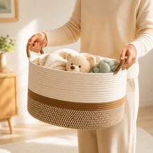 Clothing Storage Basket, Woven Storage Organizer Basket With Handle, Home Storage Bin, Suitable For Kitchen, Bathroom, Bedroom, Living Room, Dorm, Desk, School - Brown - View 1