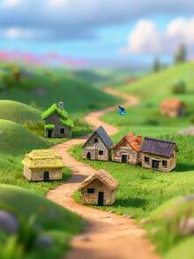 6pcs Random Mini Resin House Set, Handmade Resin Material, Vintage Style Thatched Cottage, Moss Stone House, Suitable For Micro Landscape, Bonsai, Outdoor Garden Landscape, Fairy Garden - Mini House - View 11