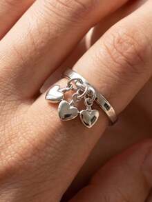 1Pc Minimalist Unique Silver Heart Pendant Ring For Women Suitable For Daily Wear Party And Dating Perfect Jewelry Gift For Birthday. - Silver - View 8