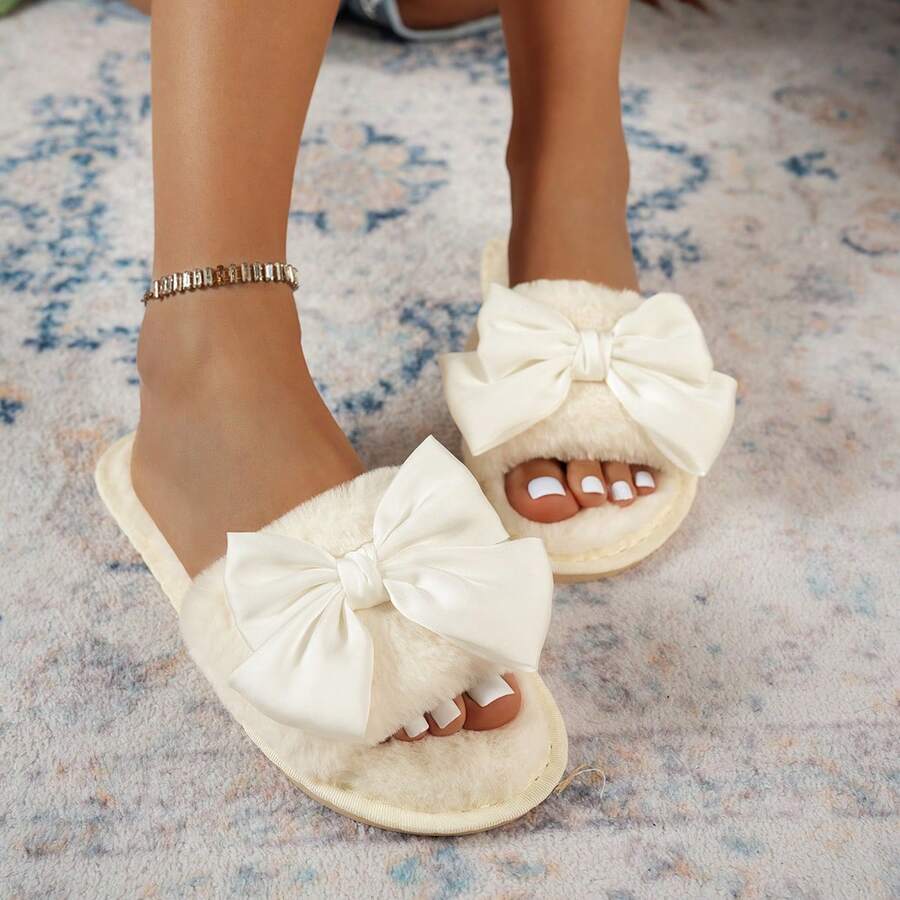 Women's Bow Decor Casual Daily Home Half-Slip Slippers - White - View 1