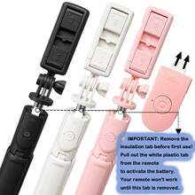 1pc White Cute Selfie Stick - Wireless Remote Control And Built-In Tripod, Remote Control, Phone Holder And Built-In Tripod(1PC), Travel - Light White - View 6