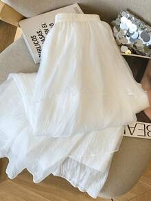 Women's French A-Line Patchwork Puff Cake Gentle Elegant Versatile Mid-Length Skirt White - White - View 4