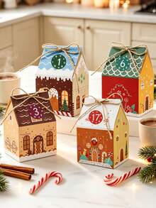 24pcs Christmas House Gift Boxes With Sticker Gingerbread House Christmas Tree Paper Gift Wrapping Boxes 24 Days Christmas Advent Calendar Box Treat Boxes For Winter Christmas Tree Decor Christmas Party Favor - Multicolor - View 2