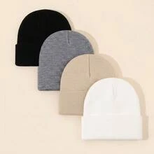 BONNY BOOM 1/4pcs Solid Color Beanie Hat, Unisex Knitted Hat, Suitable For Outdoor Fashion Street Skiing, Warm Multifunctional Cold-Proof Hat, Loose Fit. - Multicolor - View 9