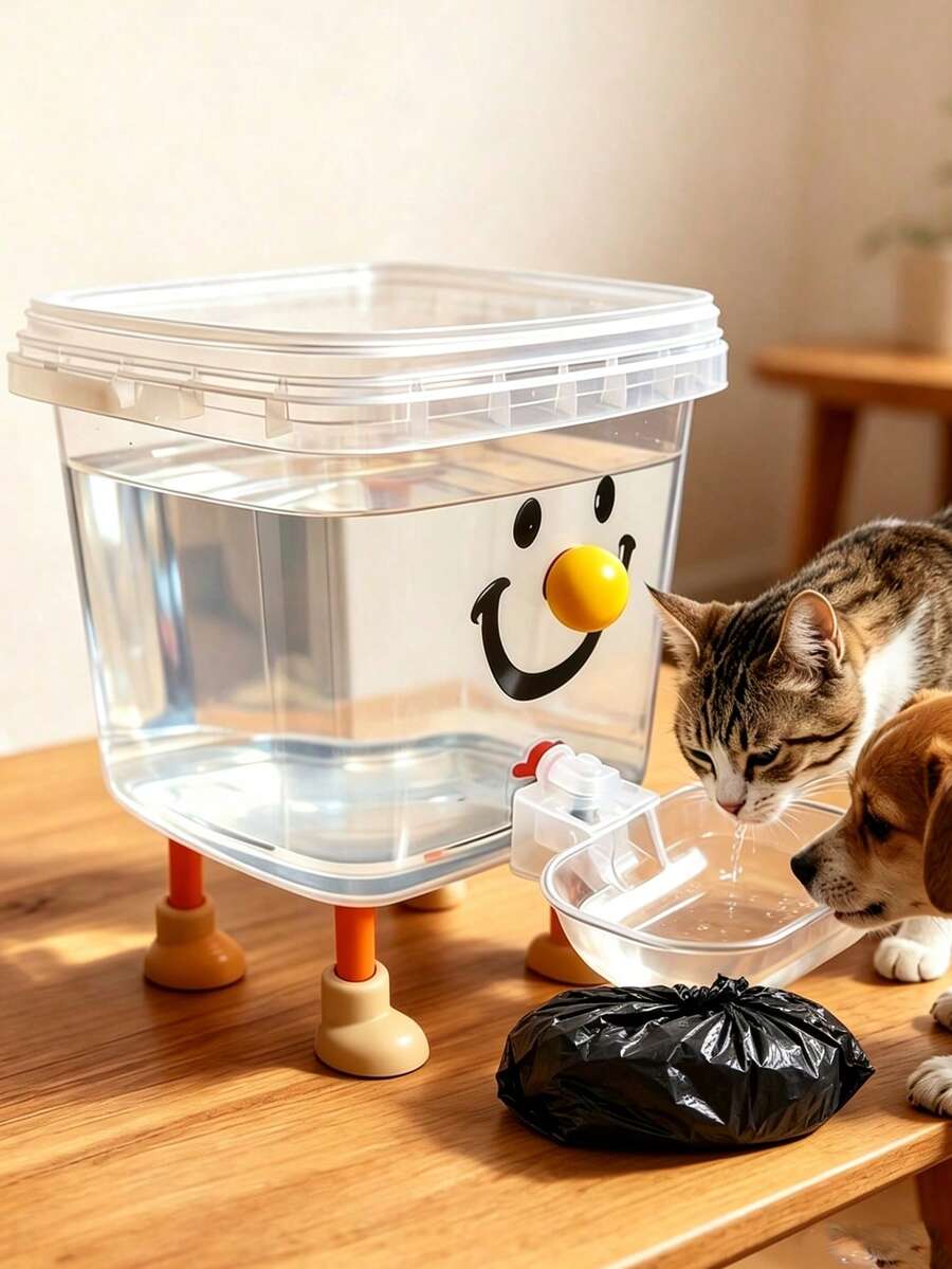 Cute Sticker Smiling Face Design Cat Automatic Water Dispenser, Pet Dog Water Bowl, Poop Bags, Cat And Dog Poop Bags, Trash Bags, Quiet Flow Large Capacity Water Dispenser, Chick And Rabbit Automatic Water Dispenser, Designed For Small Animals, No Electricity Needed, Suitable For Indoor And Outdoor Use, Perfect Gift For Friends With Cats And Dogs (Self-Assembly)