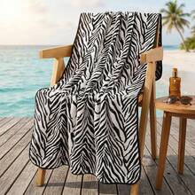 1pc/2pcs Approx. 13*30in/28*55in Thickened Zebra Stripe Coral Fleece Face Towel And Bath Towel, Super Soft, Absorbent, Quick Drying, Suitable For Swimming, Spa, Home Bathroom Shower, Back To School - Black and White - View 4
