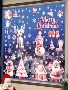 9pcs Pink 3D Christmas Window Stickers, Christmas Decoration Decals, Suitable For Christmas Home Decor, Including Santa Claus, Reindeer, Snowman, Snowflake, Christmas Elements, Suitable For Holiday Office Decoration, Christmas Window Stickers - View 7