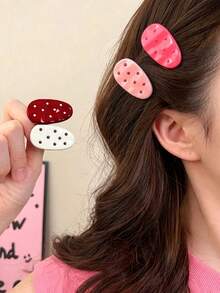 8/4/1pc Cute Polka Dot Water Drop Hair Clips, Minimalist Beach Style Side Parting Hair Clips, Contrast Color Oval Bird Beak Shaped Hair Clips - Multicolor - View 1