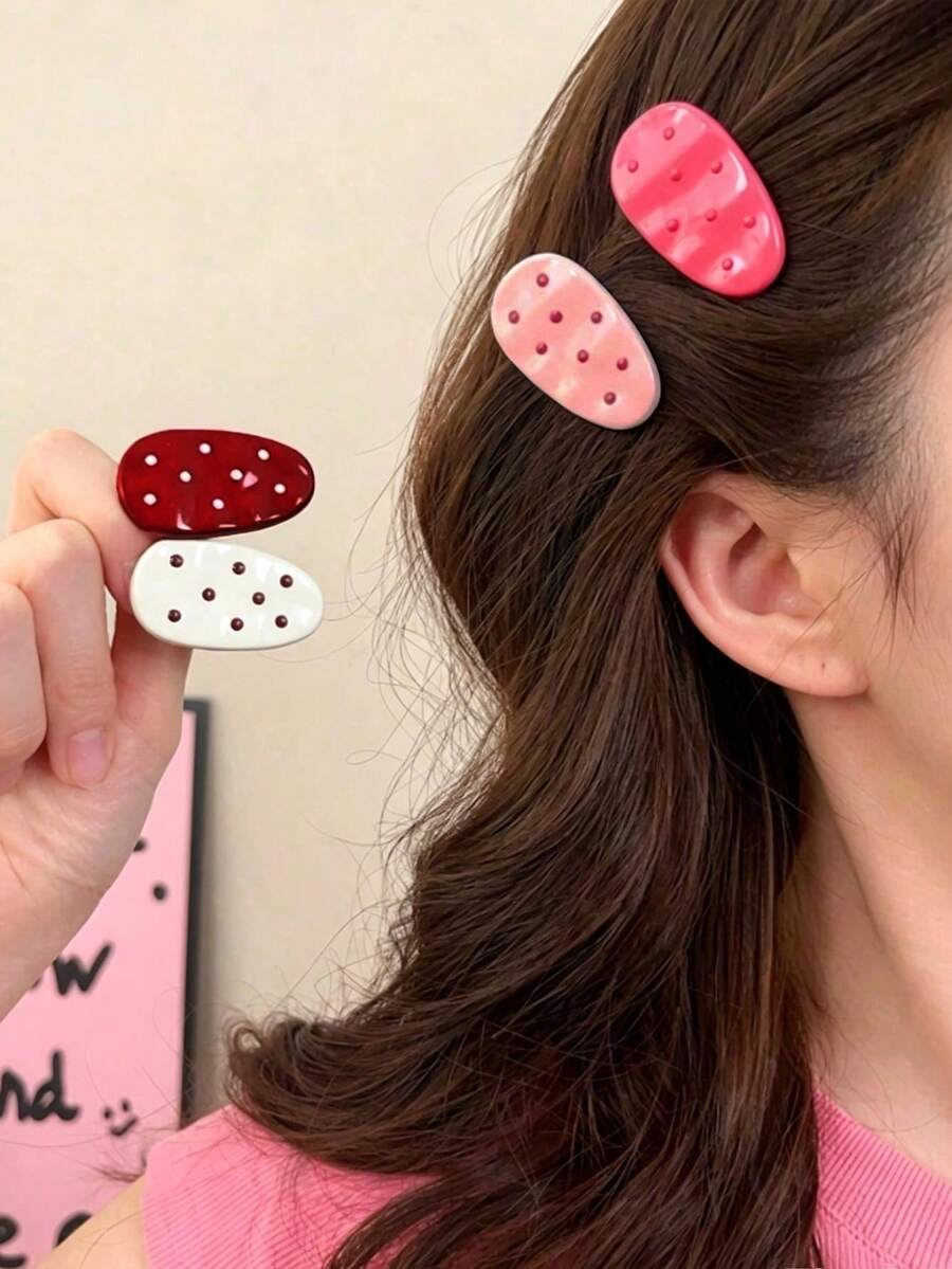 8/4/1pc Cute Polka Dot Water Drop Hair Clips, Minimalist Beach Style Side Parting Hair Clips, Contrast Color Oval Bird Beak Shaped Hair Clips - Multicolor - View 1