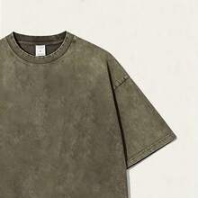 Unisex Washed Distressed T-Shirt Cotton Blend Casual Oversized Tee.Women'S Washed T-Shirt "If I Am Problem, Then You May Be The Reason" |   Weste - 綠色 - 查看 2