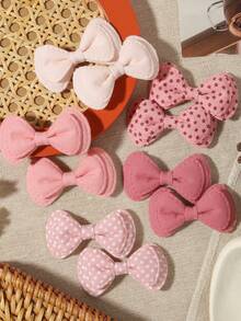10pcs Vintage Plaid Floral Fabric Bow Hair Clips Set, Sweet Bangs & Loose Hair Accessories - Mixed color - View 12