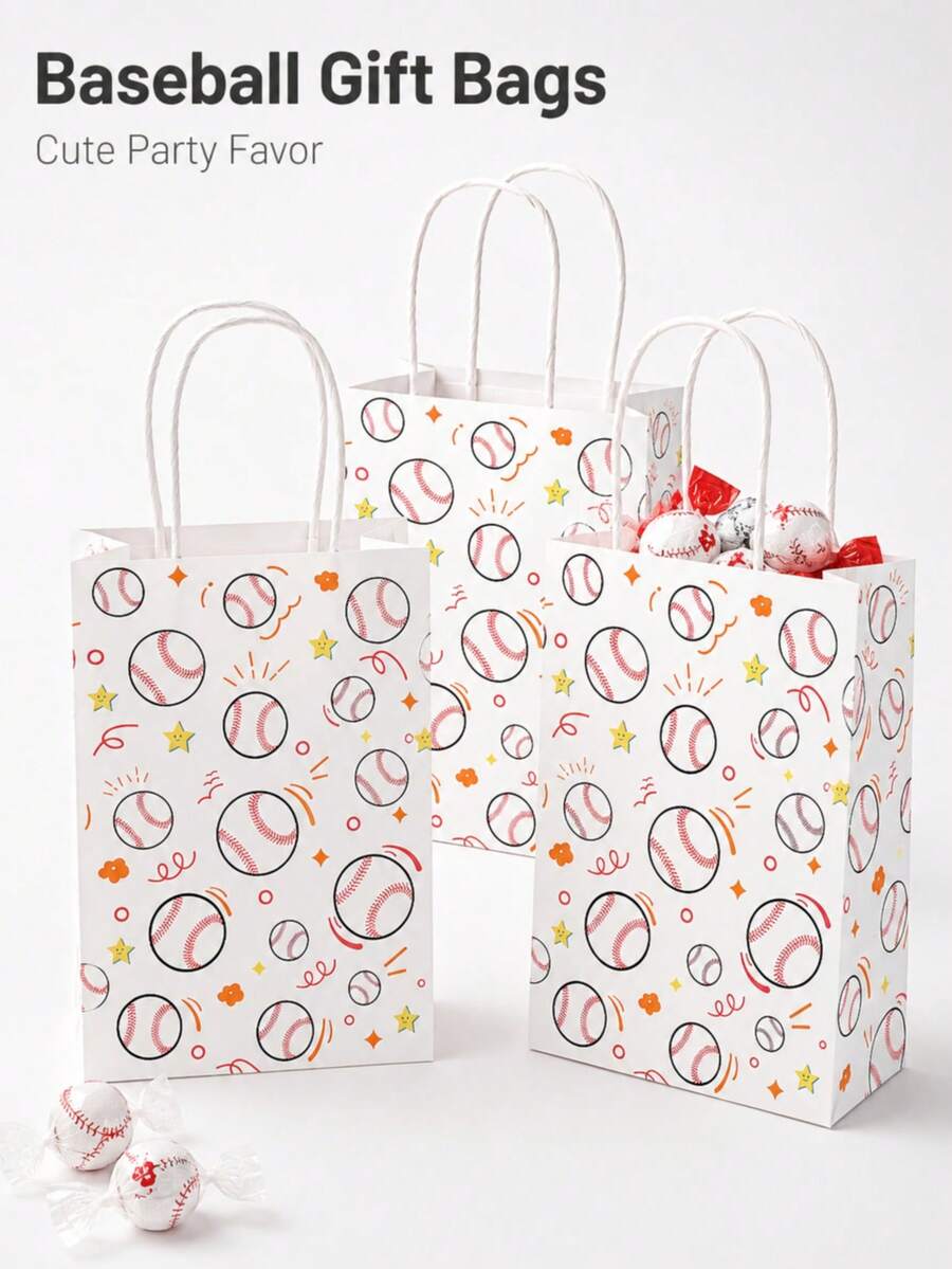 10pcs Baseball Theme Gift Bags, Cute Sports Party Favor Paper Bags With Handles, Suitable For Birthday, Team Celebration, Candy, Snacks And Small Gifts - View 1