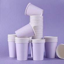 6/10/20/50/90pcs/ Light Purple Disposable Paper Cups, Juice Cups, Coffee Cups, Milk Tea Cups, Suitable For Cold And Hot Drinks, Thickened And Hardened, 250ml Large Capacity, Suitable For Birthday Parties, Work, Home, Picnic And Other Outdoor Activities - Multicolor - View 3