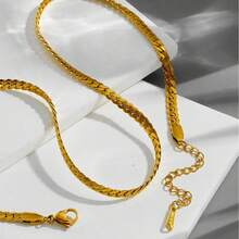 Fashion Hip Hop Stainless Steel Gold Snake Bone Blade Flat Chain Necklace, Non-Fading For Men - Gold - View 2