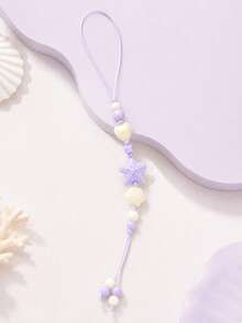 1pc Ocean Style Light Blue Braided Phone Charm Handmade Ceramic Starfish Shell Heart Bead Adjustable String Cell Phone Lanyard Decor For Phone Case Earbud Case Backpack Summer Beach Accessory Holiday Gift For Girls - Multicolor - View 6