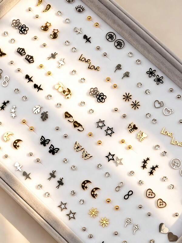 9/18 Pasang/Set Anting-Anting Unisex 3-in-1 Motif Bunga Kupu-kupu Hati Berlian Imitasi, Hadiah Kencan Romantis, Aksesoris Perhiasan untuk Pemakaian Sehari-hari, Gaya Acak