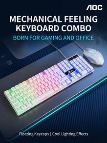 AOC KM100 Keyboard And Mouse Set Is A Great Tool For Gaming. Colorful Backlight Ignites The Gaming Atmosphere. Mechanical Keyboard + Gaming Mouse With Precise Linkage. Splash-Proof Protection. White - White - View 12