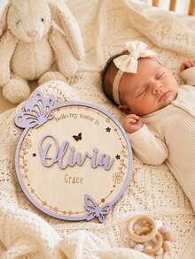 Customized Announcement Board - Wooden Purple Butterfly Birth Statistics Plaque, Hospital Customized Name Plate, Custom Design, Customizable, Personalized, Decoration - Style a - View 6