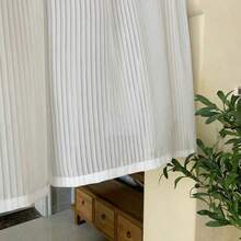 1pc Korean Style Pure White Vertical Texture Semi-Sheer Curtain Valance, Bedroom Entryway Arch Window Decorative Concealment Curtain - 1PC - View 5