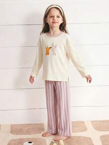 mini bala Boys Girls Cotton Loungewear Set, Soft Breathable Baby Pajamas Top & Pants, 2026 Autumn Winter - Milky White - View 3