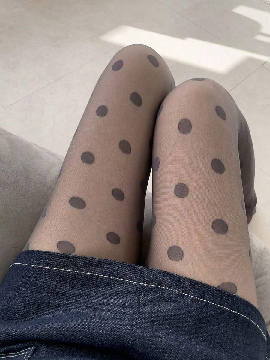 1 par de medias de mujer transparentes con lunares anti-enganchado, medias de color nude lindas con alta elasticidad, adecuadas para estilo Lolita y uso diario - Multicolor - Ver 1