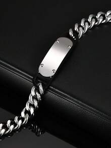 1 buah Gelang Tebal Pelat Melengkung Dua Lapis Stainless Steel Vintage, Perhiasan Gaya Punk Pria - Perak - View 3
