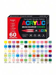 Multi-Color Soft Tip Acrylic Marker Pen Set, Large Capacity Soft Tip, Suitable For Student Painting And Art Coloring Books, DIY Graffiti Hand-Drawn Doodle Filling White Black Gold Silver Stackable Opaque Paint Markers - Multicolor - View 19