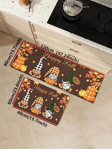 1/2pcs Autumn Thanksgiving Pumpkin Gnome Kitchen Decor Rug, Autumn Kitchen Rug And Mat, Non-Slip Washable Absorbent Kitchen Accessories Decor Mat, Thanksgiving Holiday Gift! - Multicolor - View 15